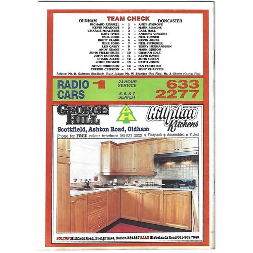 1989/90 Oldham v Doncaster Rugby League Programme