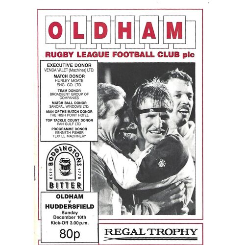 1989/90 Oldham v Huddersfield Regal Trophy 2nd Round Rugby League Programme