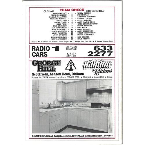 1989/90 Oldham v Huddersfield Regal Trophy 2nd Round Rugby League Programme