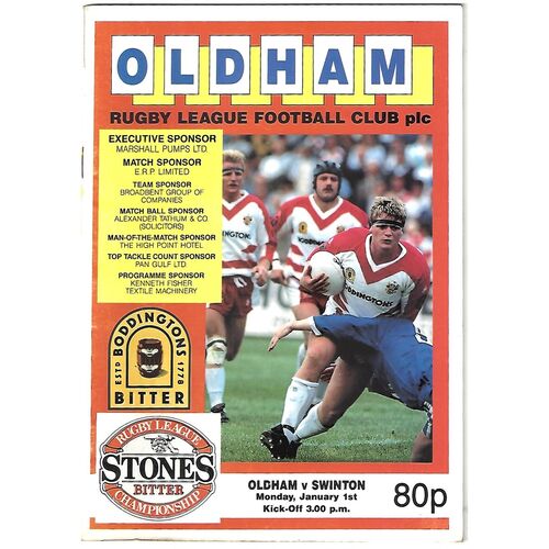 1989/90 Oldham v Swinton Rugby League Programme