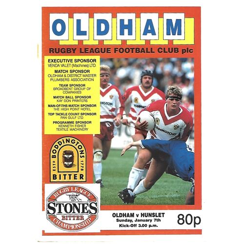 1989/90 Oldham v Hunslet Rugby League Programme