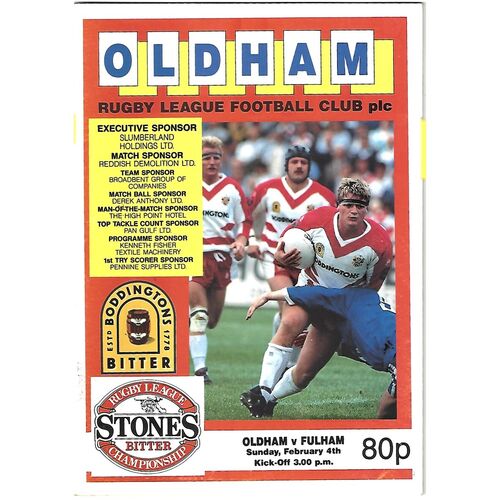 1989/90 Oldham v Fulham Rugby League Programme