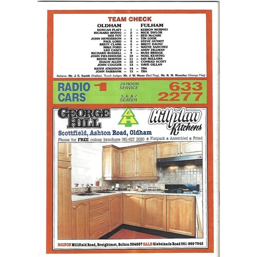 1989/90 Oldham v Fulham Rugby League Programme