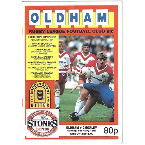 1989/90 Oldham v Chorley Borough Rugby League Programme