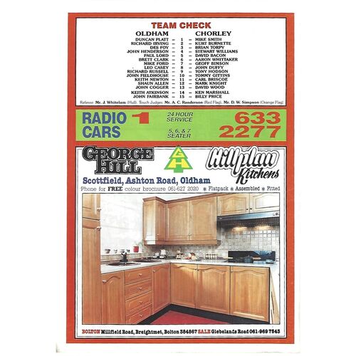 1989/90 Oldham v Chorley Borough Rugby League Programme