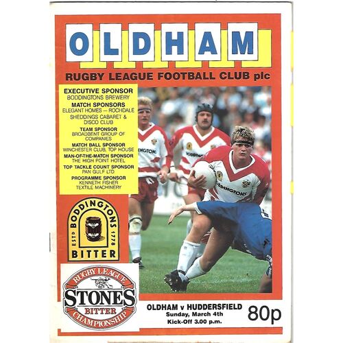 1989/90 Oldham v Huddersfield Rugby League Programme