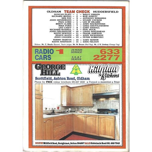 1989/90 Oldham v Huddersfield Rugby League Programme