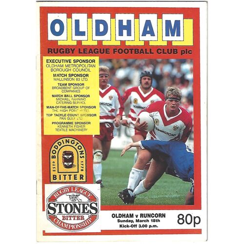 1989/90 Oldham v Runcorn Rugby League Programme
