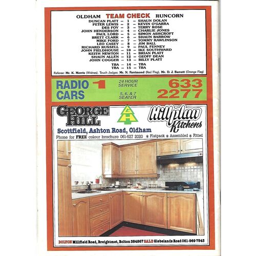 1989/90 Oldham v Runcorn Rugby League Programme