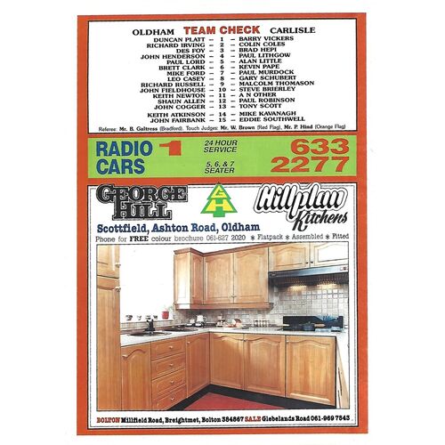 1989/90 Oldham v Carlisle Rugby League Programme