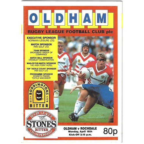 1989/90 Oldham v Rochdale Hornets Rugby League Programme