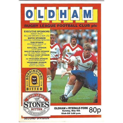 1989/90 Oldham v Ryedale-York Rugby League Programme