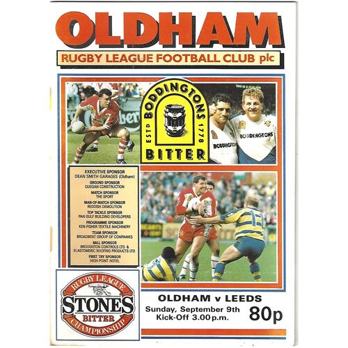 1990/91 Oldham v Leeds Rugby League Programme