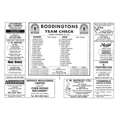 1990/91 Oldham v Leeds Rugby League Programme