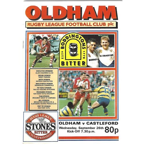 1990/91 Oldham v Castleford Rugby League Programme