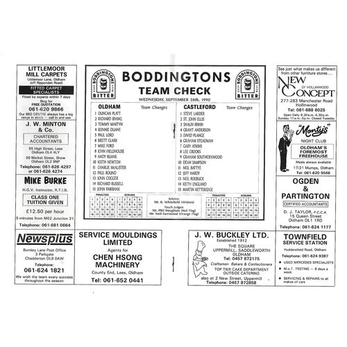 1990/91 Oldham v Castleford Rugby League Programme