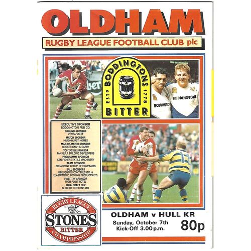 1990/91 Oldham v Hull Kingston Rovers Rugby League Programme