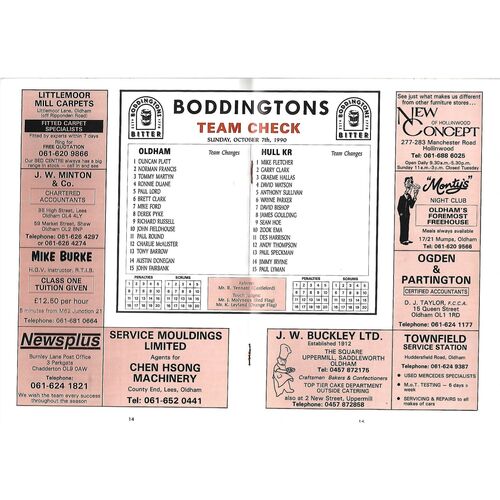 1990/91 Oldham v Hull Kingston Rovers Rugby League Programme