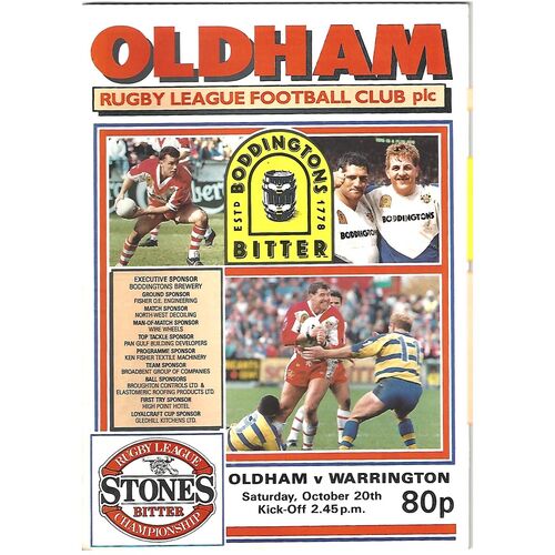 1990/91 Oldham v Warrington Rugby League Programme