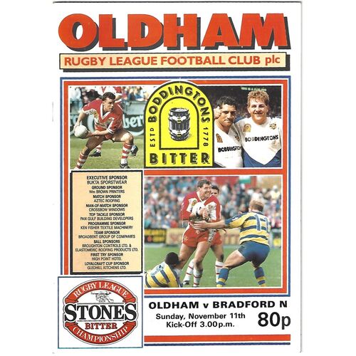 1990/91 Oldham v Bradford Northern Rugby League Programme