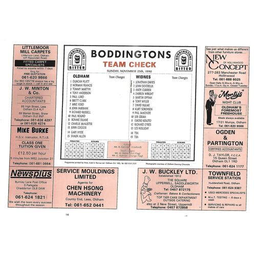 1990/91 Oldham v Bradford Northern Rugby League Programme