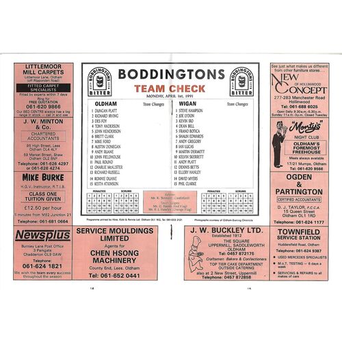 1990/91 Oldham v Widnes Rugby League Programme