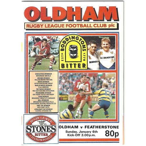 1990/91 Oldham v Featherstone Rovers Rugby League Programme