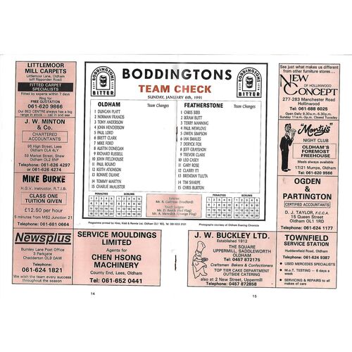 1990/91 Oldham v Featherstone Rovers Rugby League Programme