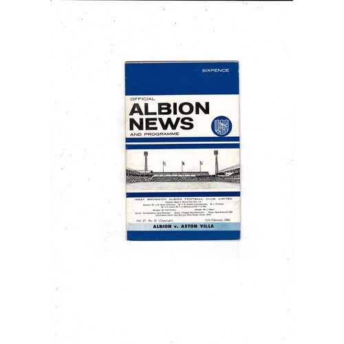 1965/66 West Bromwich Albion v Aston Villa Football Programme + League Review Feb