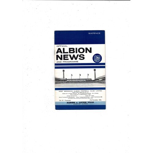 1965/66 West Bromwich Albion v Aston Villa League Cup Football Programme + League Review