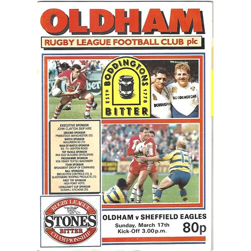 1990/91 Oldham v Sheffield Eagles Rugby League Programme