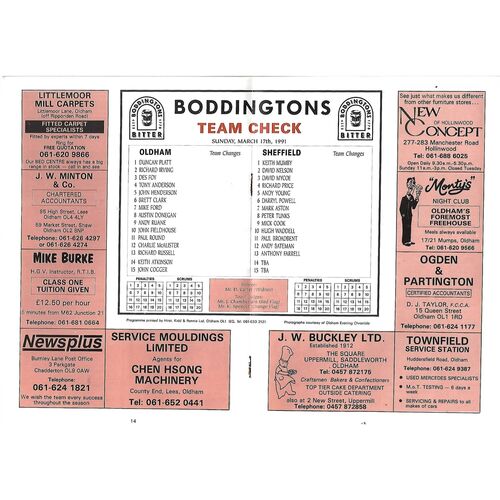 1990/91 Oldham v Sheffield Eagles Rugby League Programme