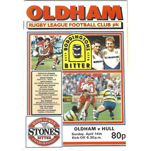 1990/91 Oldham v Hull Rugby League Programme