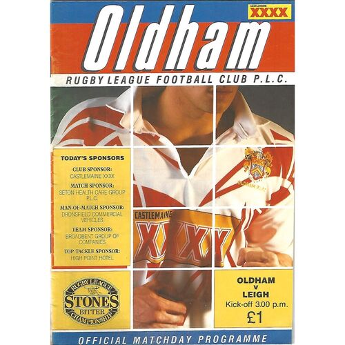 1991/92 Oldham v Leigh 08/09/1991) Rugby League Programme