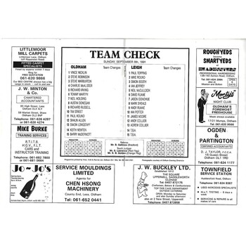 1991/92 Oldham v Leigh 08/09/1991) Rugby League Programme