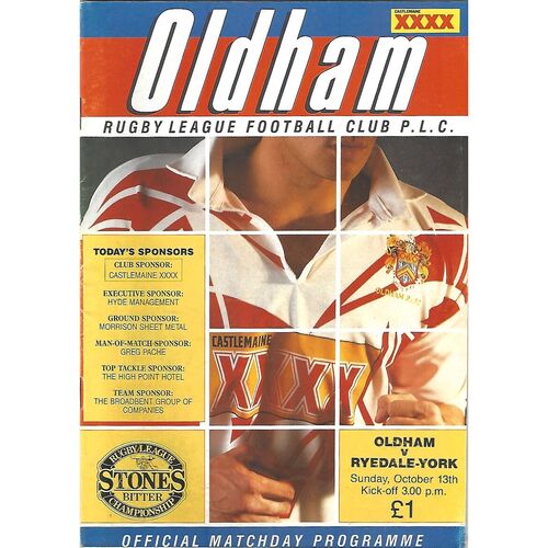 1991/92 Oldham v Ryedale-York (13/10/1991) Rugby League Programme
