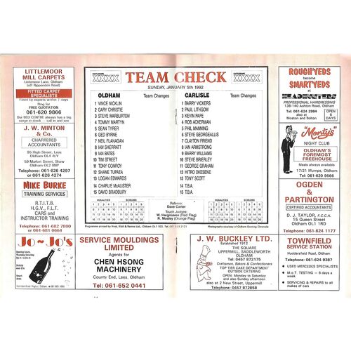 1991/92 Oldham v Carlisle (05/01/1992)  Rugby League Programme