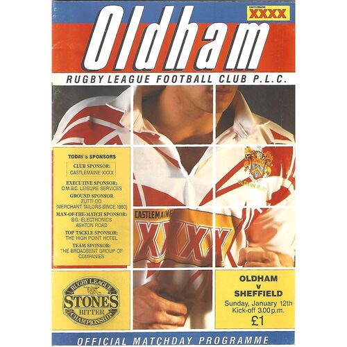 1991/92 Oldham v Sheffield Eagles (12/01/1992) Rugby League Programme