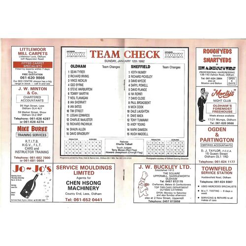 1991/92 Oldham v Sheffield Eagles (12/01/1992) Rugby League Programme