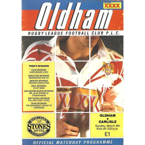 1991/92 Oldham v Carlisle (08/03/1992) Rugby League Programme