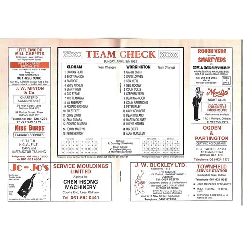 1991/92 Oldham v Workington Town (05/04/1992) Rugby League Programme