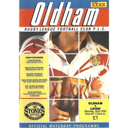 1991/92 Oldham v Leigh (20/04/1992) Rugby League Programme