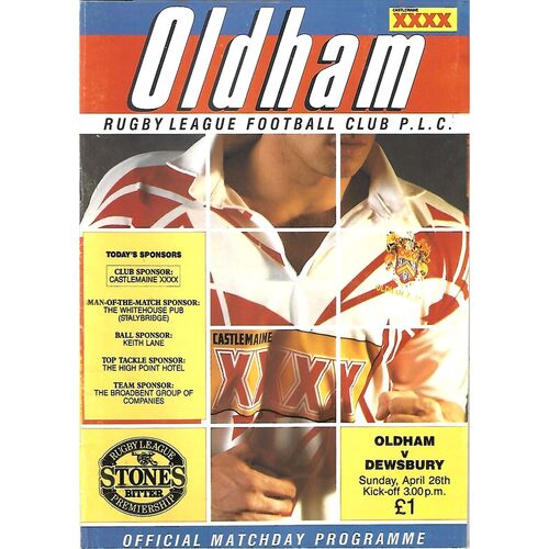 1991/92 Oldham v Dewsbury (26/04/1992) Rugby League Programme