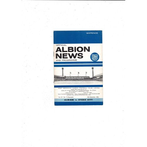 1965/66 West Bromwich Albion v Stoke City Football Programme