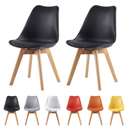 Eva Deluxe Dining Chairs Deluxe Wooden legs Set of 2 (Black)