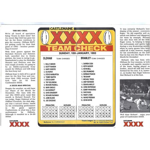 1992/93 Oldham v Bramley (10/01/1993) Rugby League Programme