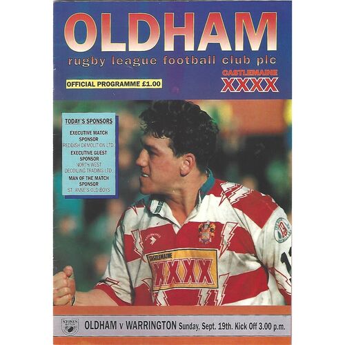 1993/94 Oldham v Warrington Rugby League Programme