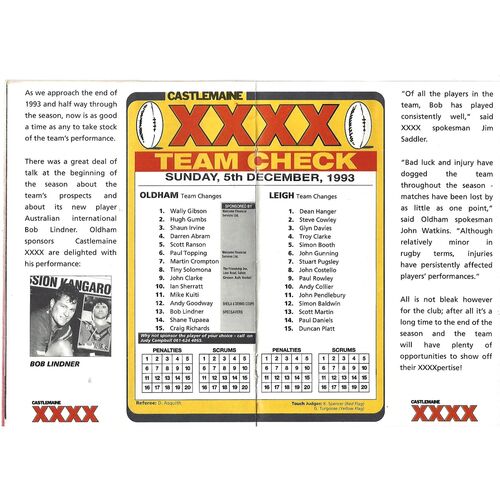 1993/94 Oldham v Leigh Rugby League Programme