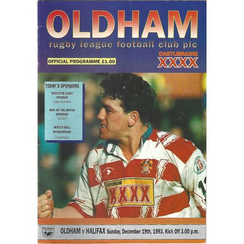1993/94 Oldham v Halifax Rugby League Programme