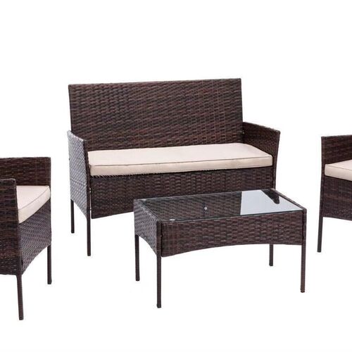 4pcs Rattan Outdoor Garden Furniture Sofa Set Table & Chairs (Roger Brown)